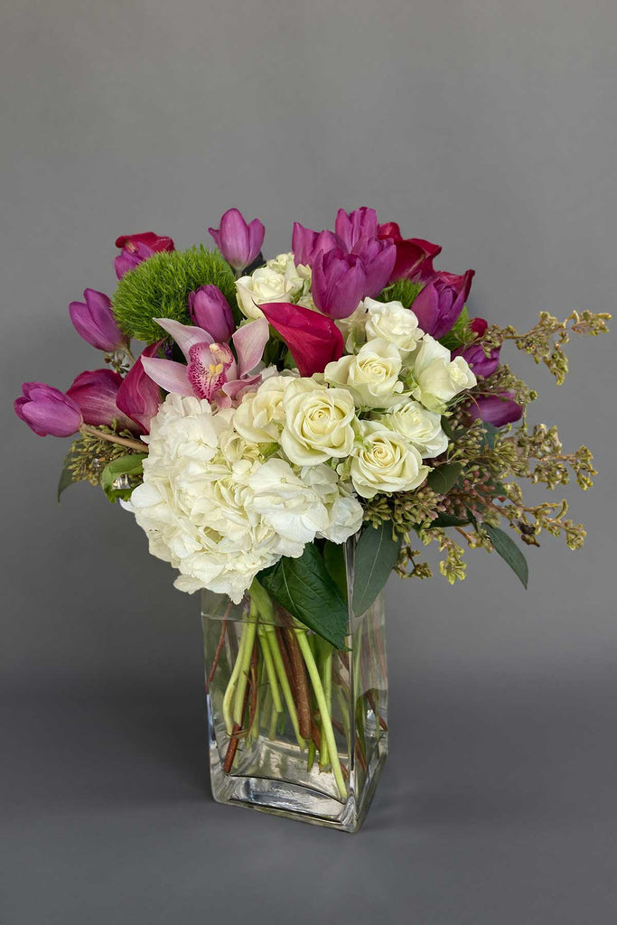 Mixed colorful pink and white flower arrangement